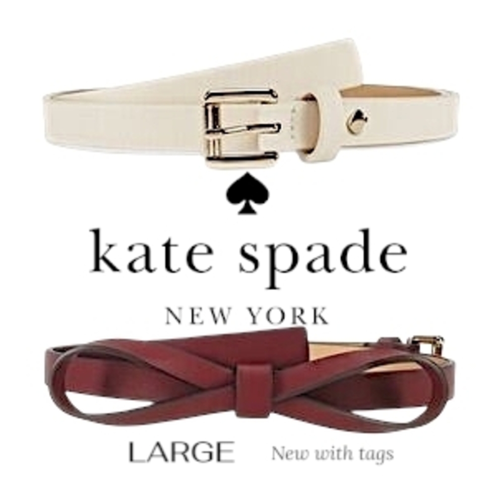 Kate Spade -  Bow Leather Belts, Cream & Red, Size Large NWT
